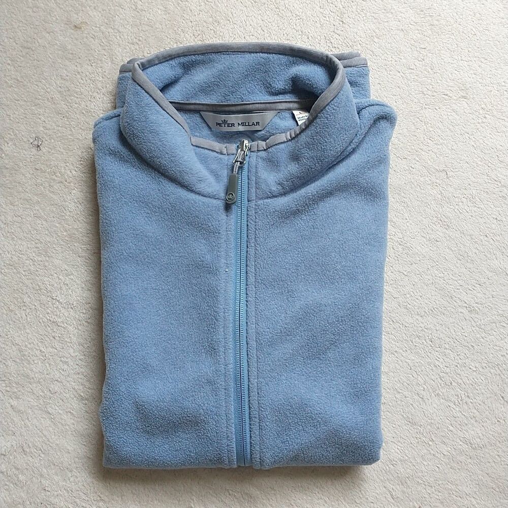 Peter Millar Fleece Vest Mens L Blue Full Zip Pockets Golf